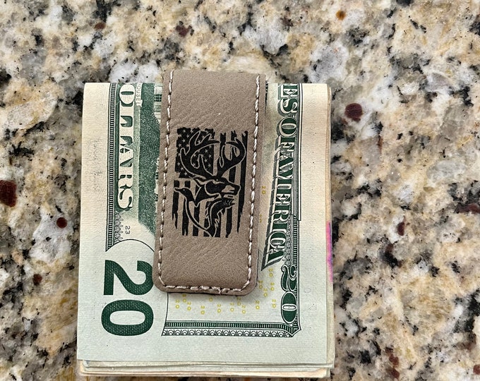 Laser Engraved American Flag, Buck, Duck and Fish Magnetic Money Clip