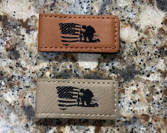 Laser Engraved Soldier with American Flag Background Magnetic Money Clip