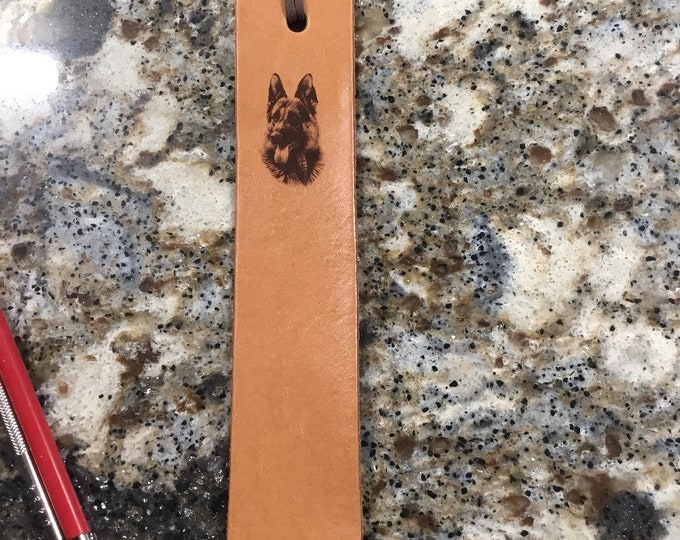 Laser Engraved German Shepherd Leather Bookmark