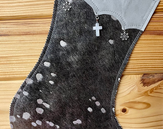 Handcrafted Cowhide and Leather Christmas Stocking