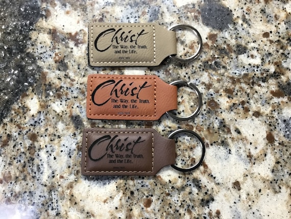 Laser Engraved John 14:6 Christ is the Way Leather Keychain