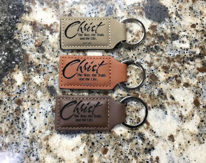 Laser Engraved John 14:6 Christ is the Way Leather Keychain