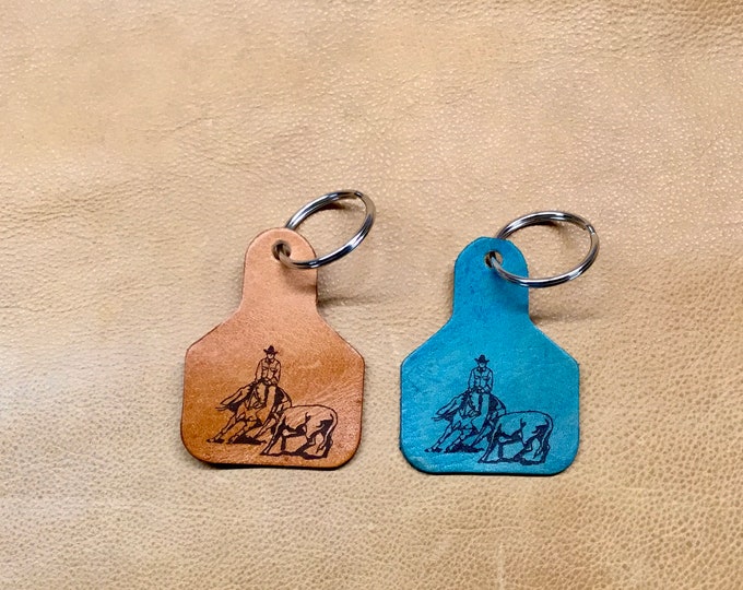 Handcrafted Laser Engraved Cutter Leather Ear Tag Keychain