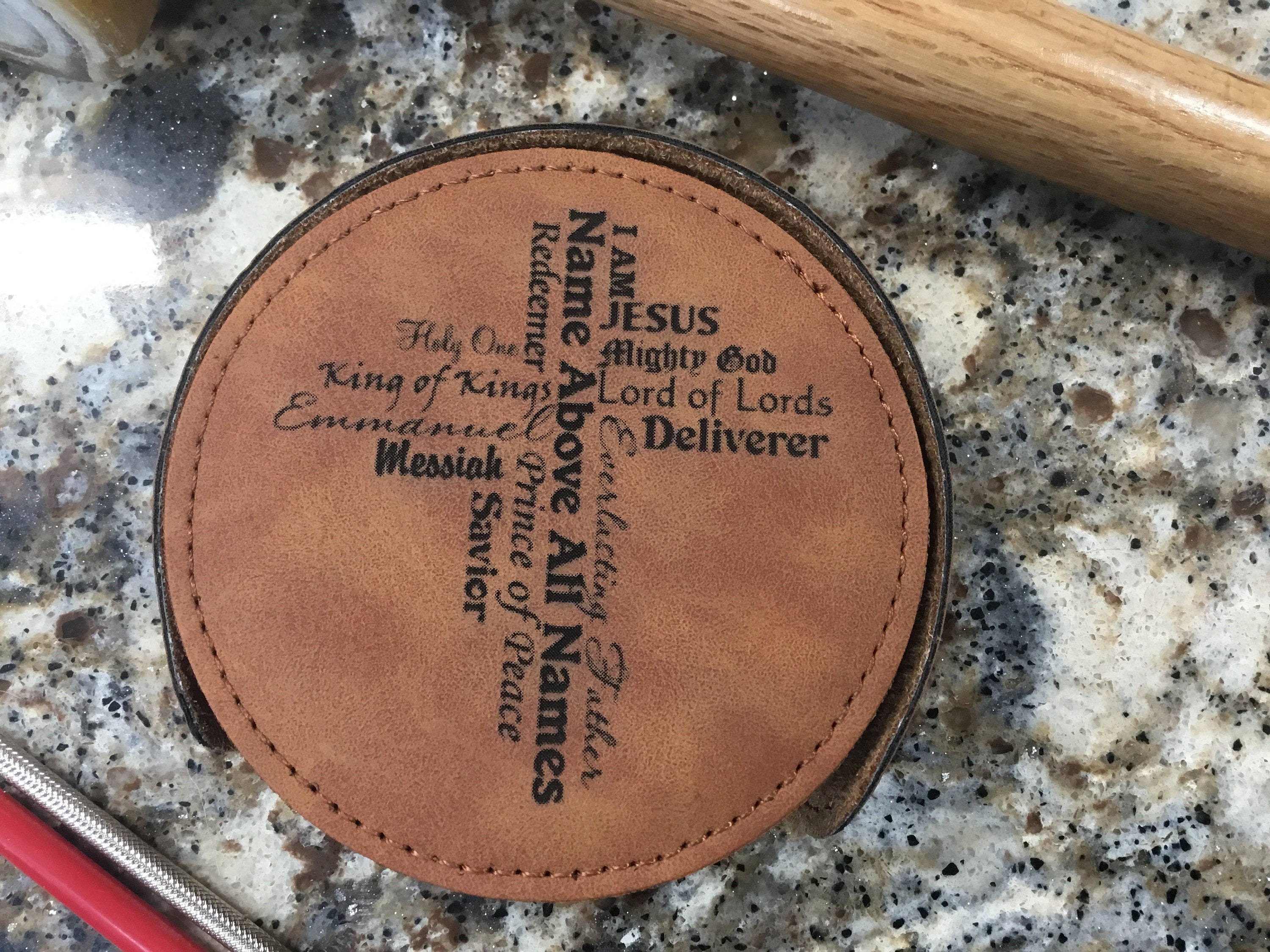 Laser Engraved Word Cross Faux Leather Coaster Set Etsy