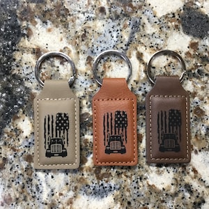 Laser Engraved American Flag and Big Rig Keychain