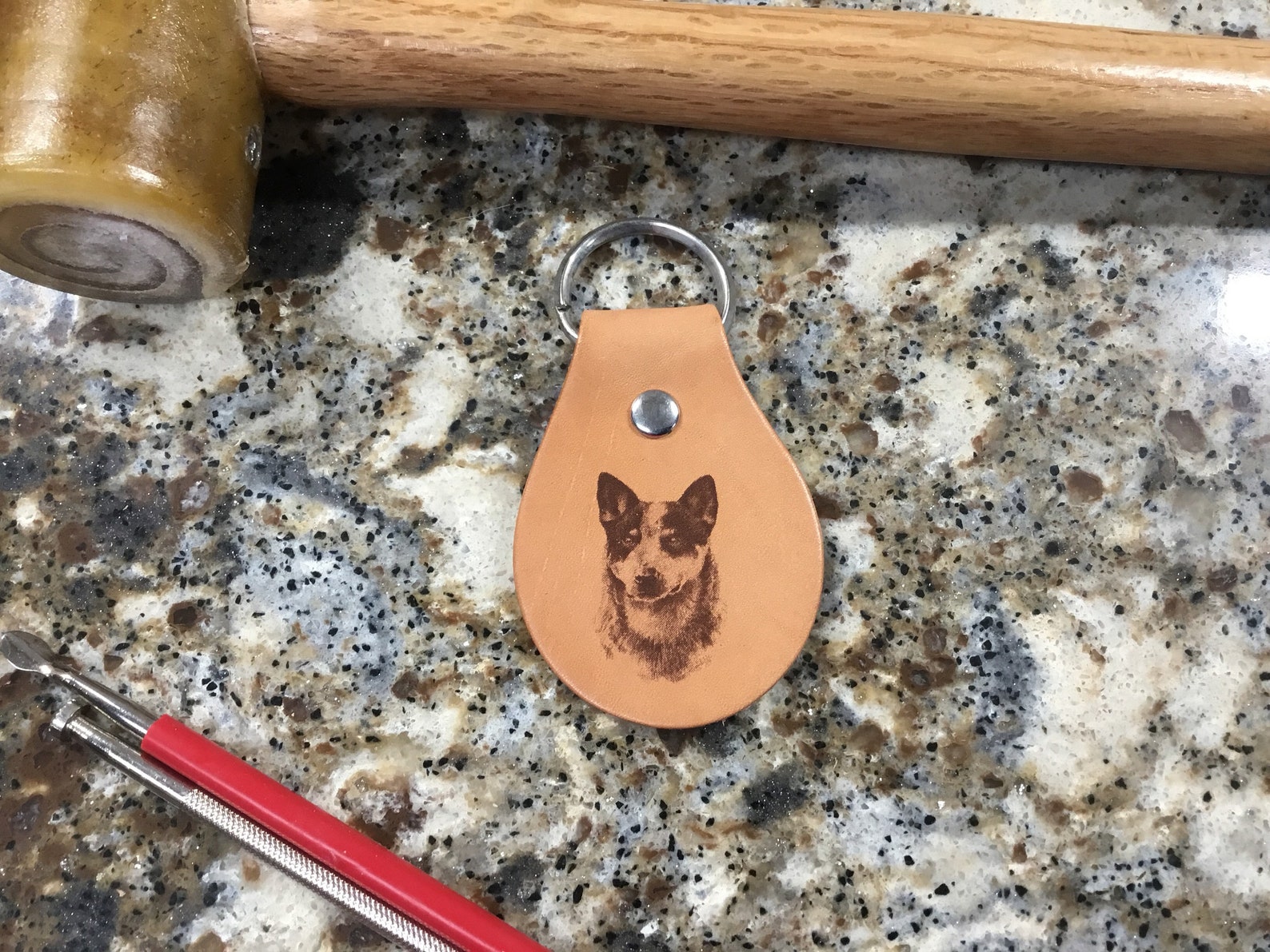 Laser Engraved Blue Heeler Leather Key Chain Etsy