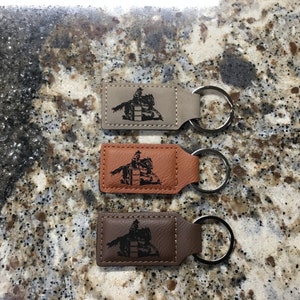 Laser Engraved Barrel Racing Leather Keychain