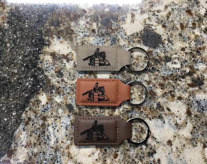 Laser Engraved Barrel Racing Leather Keychain