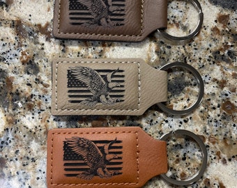 Laser Engraved American Flag and Bald Eagle Keychain