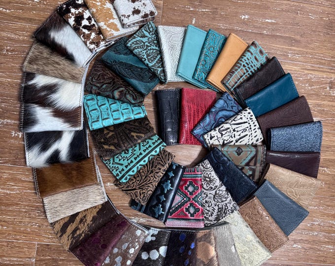 Handcrafted Cowhide and Leather Two Pocket Snap Wallet