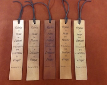 Leather Bookmark Laser Engraved with Romans 12:12