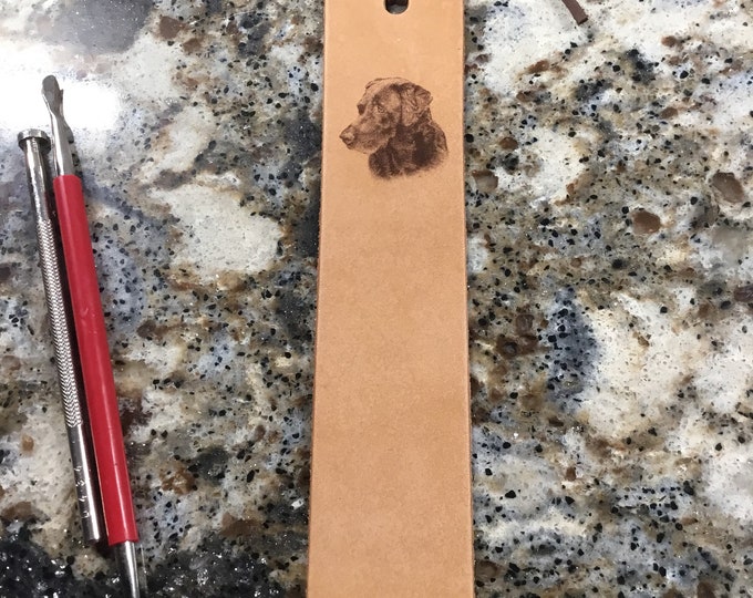 Laser Engraved Black/Chocolate Lab Leather Bookmark