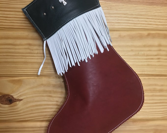 Handcrafted Red Leather Christmas Stocking