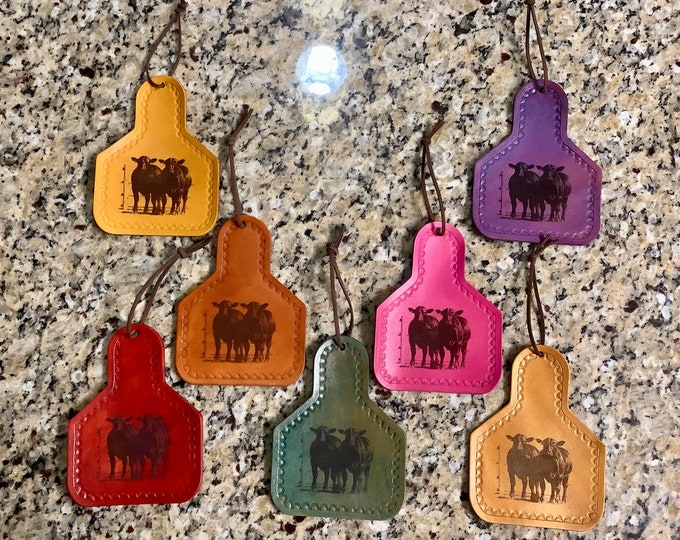 Handcrafted Laser Engraved Steers at the Fence EarTag Christmas Ornament/Mirror Hanger