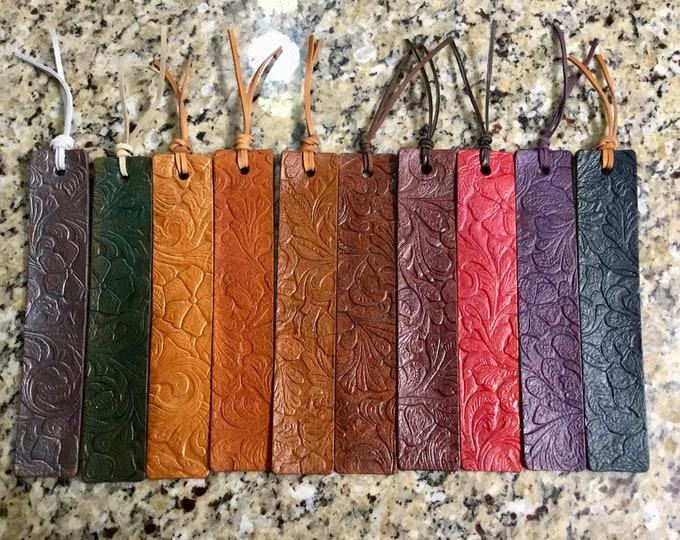 Handcrafted Floral Embossed Leather Bookmark