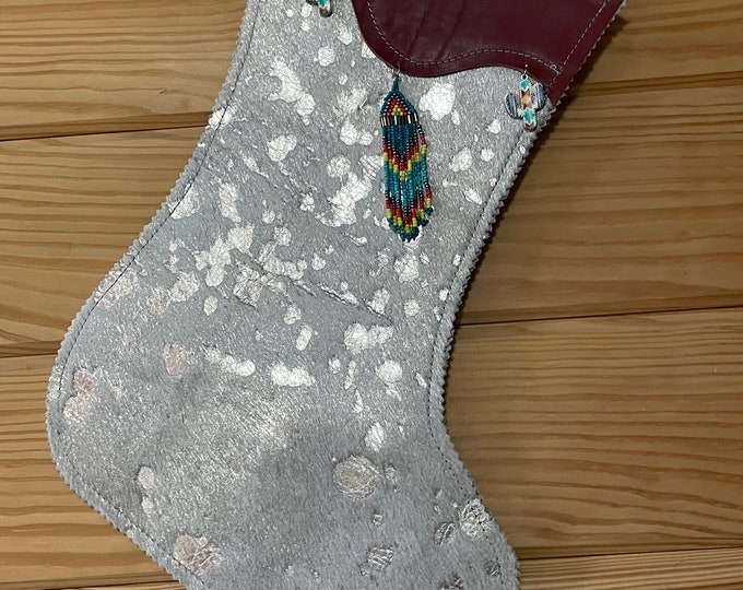 Handcrafted Cowhide and Leather Christmas Stocking