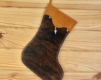 Handcrafted Cowhide and Leather Christmas Stocking