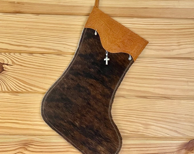 Handcrafted Cowhide and Leather Christmas Stocking