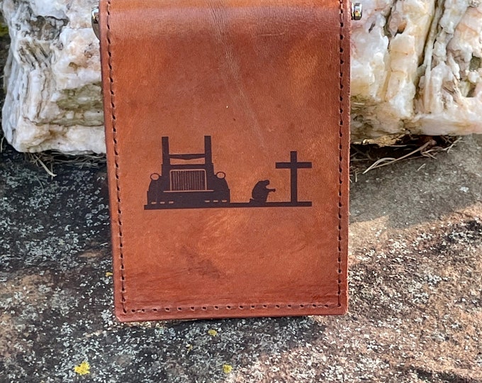 Handcrafted Laser Engraved Trucker at the Cross All Leather Money Clip Wallet