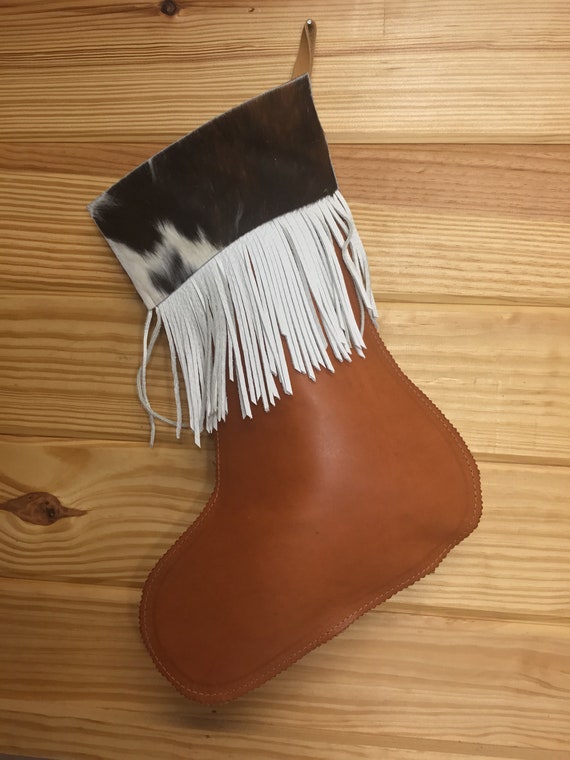Handcrafted Leather And Cowhide Christmas Stocking Etsy