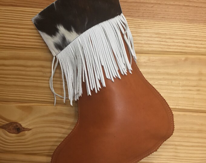 Handcrafted Leather and Cowhide Christmas Stocking