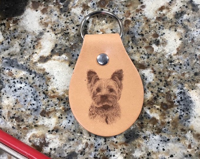Laser Engraved Yorkie Leather Key Chain
