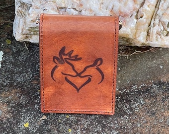Handcrafted Laser Engraved Buck and Doe All Leather Money Clip Wallet