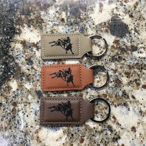 Laser Engraved Bull Rider Leather Keychain