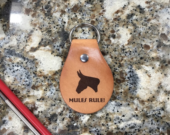 Laser Engraved “Mules Rule” Leather Keychain