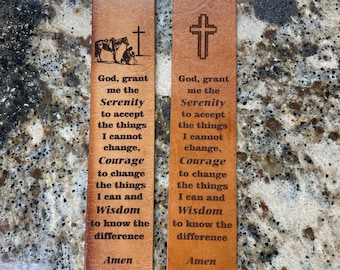 Laser Engraved Serenity Prayer Leather Bookmark