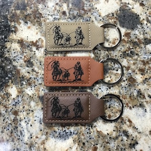 Laser Engraved Team Roper Leather Keychain