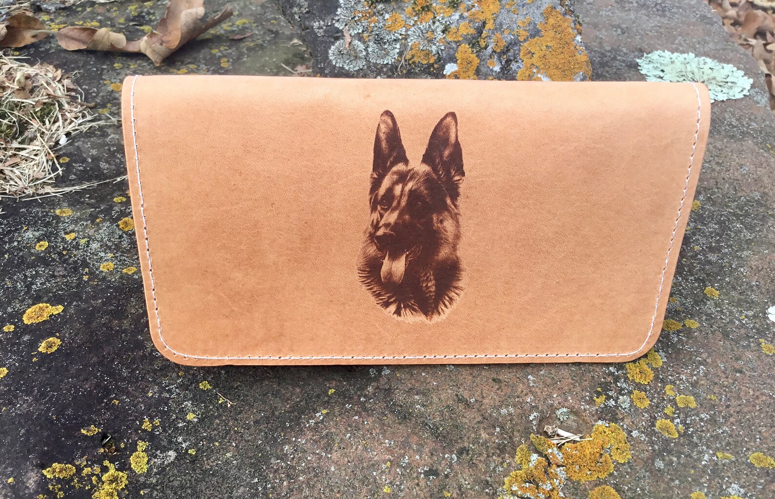 Laser Engraved German Shepherd Leather Checkbook Cover Etsy
