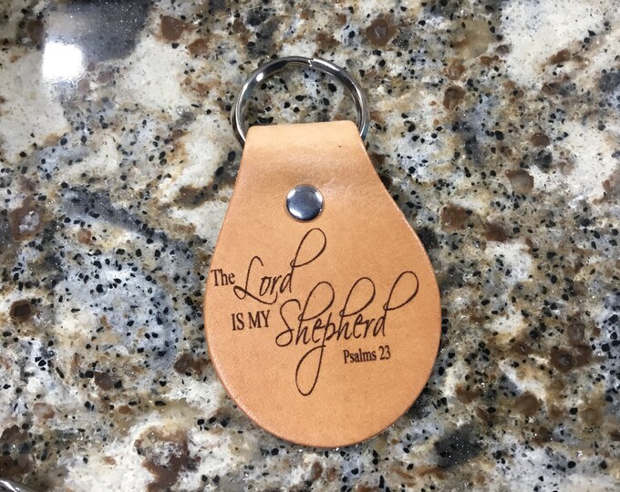 Laser Engraved Psalm 23 Leather Keychain