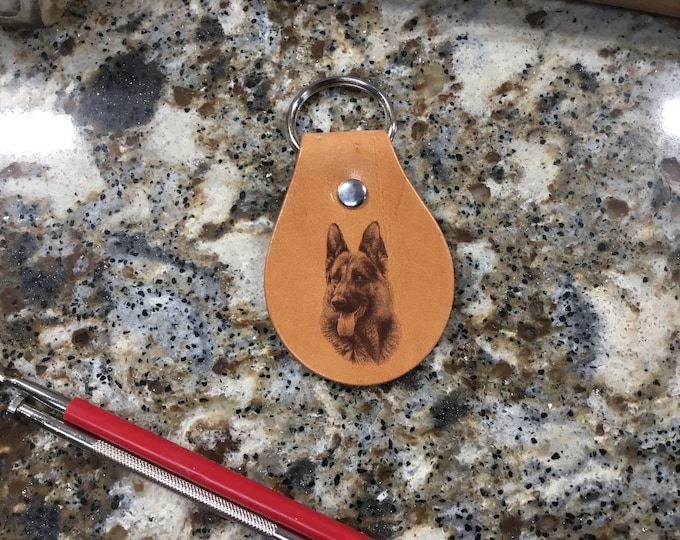 Laser Engraved German Shepherd Leather Key Chain