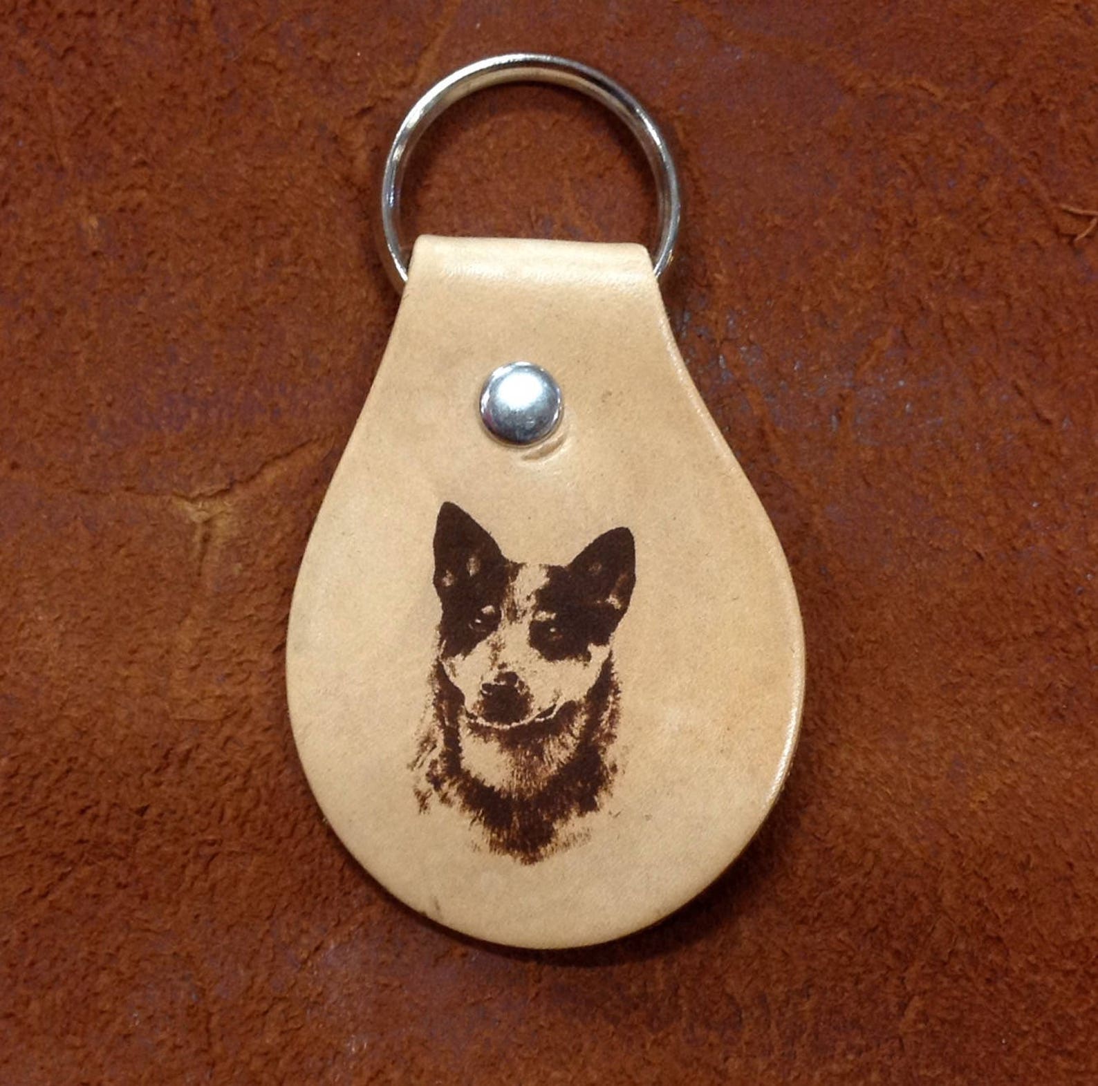Laser Engraved Blue Heeler Leather Key Chain Etsy