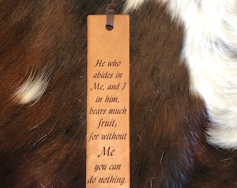 Laser Engraved John 15:5 Leather Bookmark