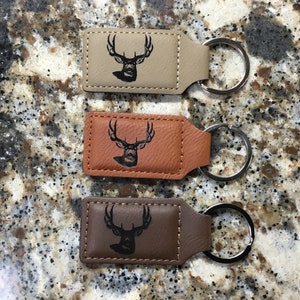 Laser Engraved Deer Buck Leather Keychain