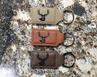 Laser Engraved Deer Buck Leather Keychain