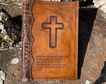 Handcrafted Laser Engraved All Leather Bible Cover with Embossed Crocodile Bind