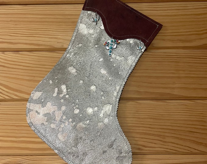 Handcrafted Cowhide and Leather Christmas Stocking