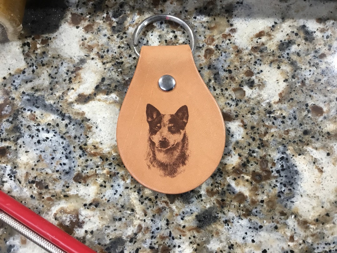 Laser Engraved Blue Heeler Leather Key Chain Etsy