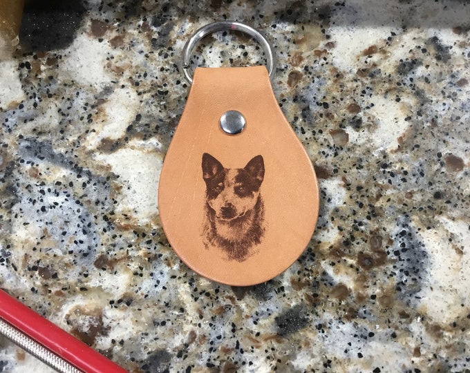 Laser Engraved Blue Heeler Leather Key Chain