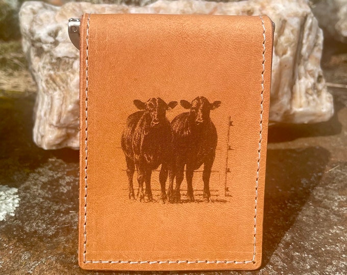 Handcrafted Laser Engraved All Leather Money Clip Wallet