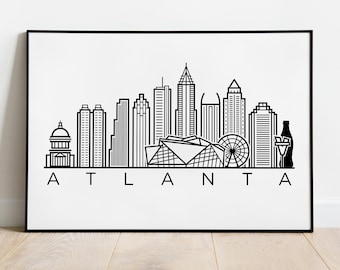 Atlanta Skyline Printable File - Atlanta Black White Wall Art - Atlanta Poster City - Digital Print - Vector Illustration - JPEG, SVG
