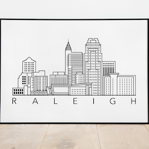 Raleigh North Carolina Poster - Raleigh NC Black & White Wall Art - Raleigh Skyline Poster - Vector Illustration - Modern Raleigh Art