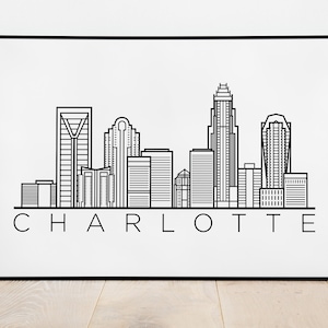Charlotte Skyline Printable File - Charlotte Black White Wall Art - Charlotte Poster City - Digital Print - Vector Illustration - PNG, SVG
