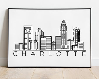 Charlotte Skyline Printable File - Charlotte Black White Wall Art - Charlotte Poster City - Digital Print - Vector Illustration - PNG, SVG