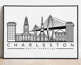 Charleston Skyline Printable File -  Charleston Downtown File- Charleston South Carolina Digital Files - Vector Illustration - JPEG, SVG