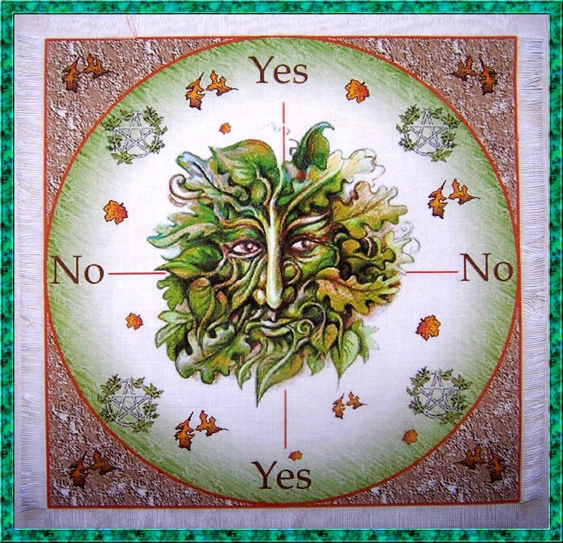 Green Man Scrying Mat, Dowsing wiccan Magic Divination, fairy gift image 1