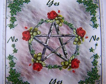 Pentacle Rose Red Scrying Mat, Dowsing wiccan Magic Divination.